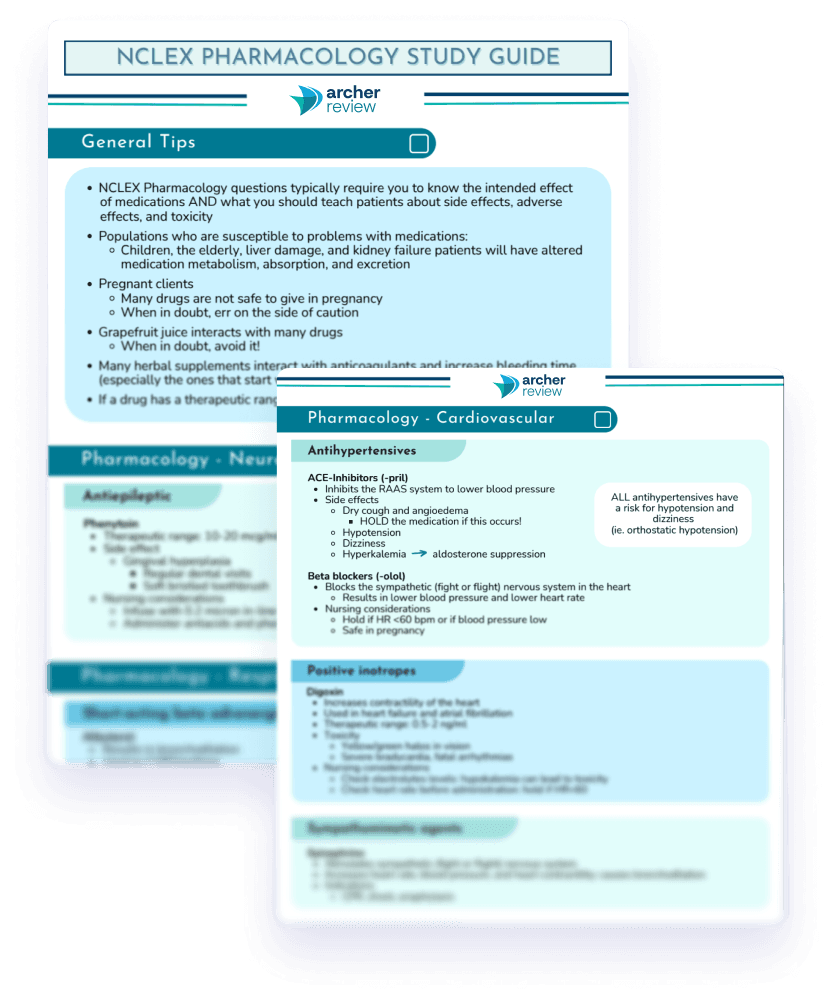 NCLEX Pharmacology Cheat Sheet