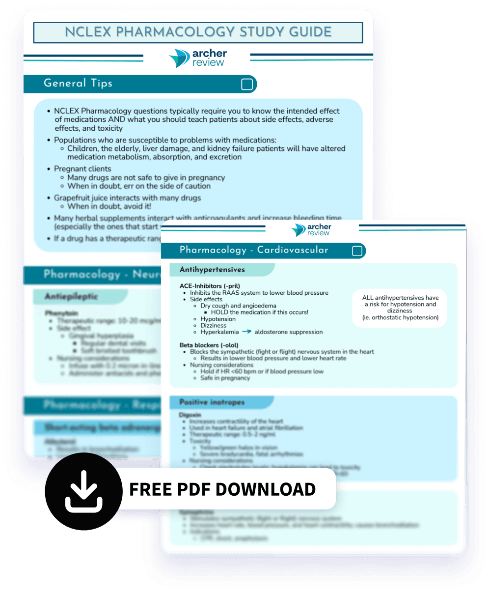 NCLEX® Pharmacology Cheat Sheet: Drug Classifications & Common Meds